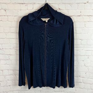 NORM THOMPSON blue knit hoodie full zipper sweater cardigan long sleeve size M